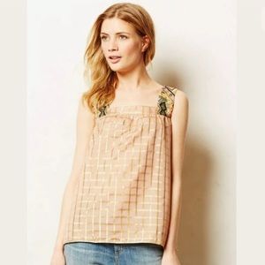 Anthropologie Vineet Bahl Sunlight Hours Pink Rose Embroidered Embellished Top